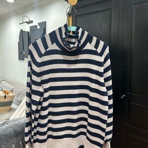 Rebecca Taylor Navy and Cream Striped Turtleneck Sweater
